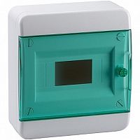 Распределительный шкаф OptiBox P, 8 мод., IP41, навесной, пластик, прозрачная зеленая дверь |  код. 117916 |  КЭАЗ